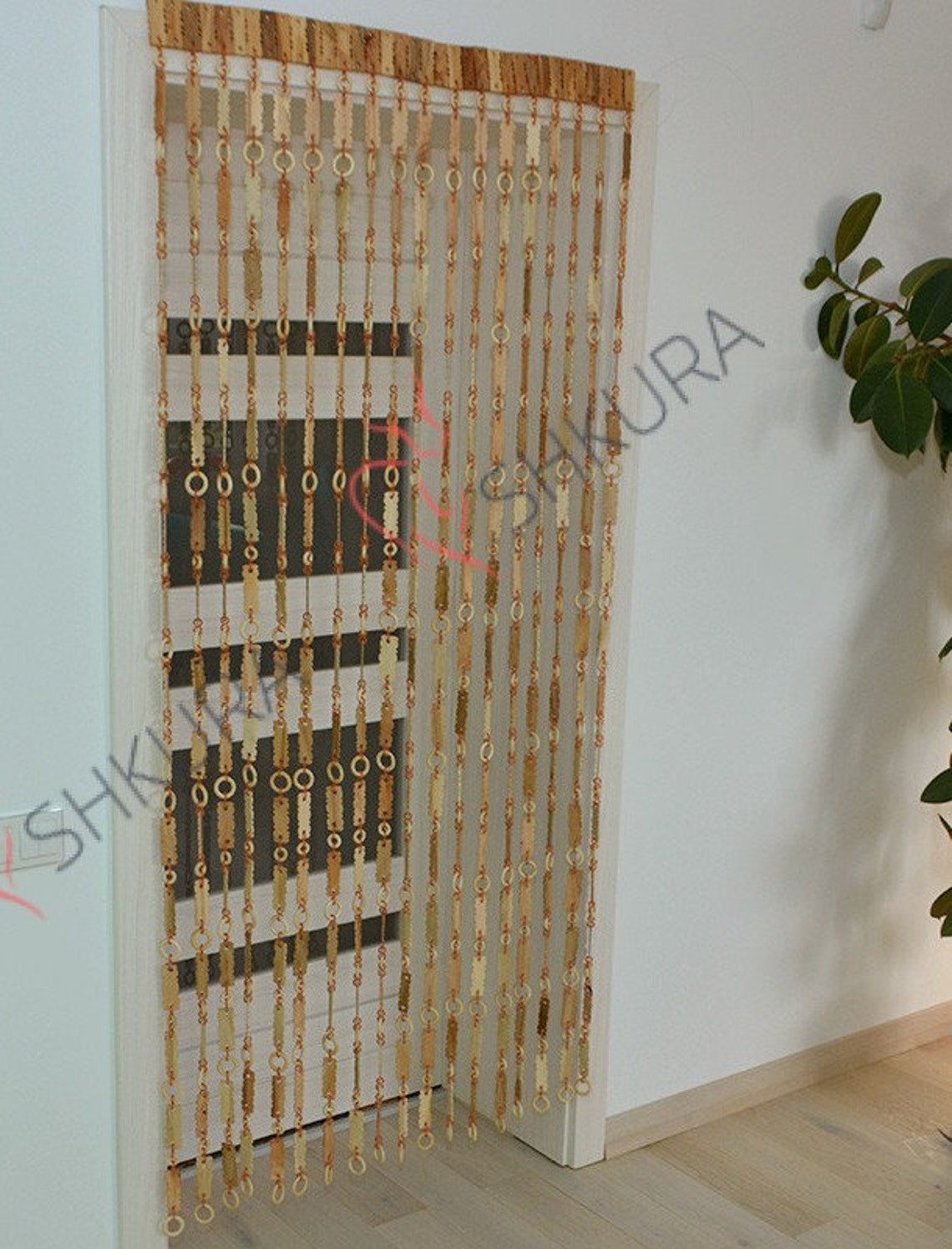 Beaded Curtain Room Divider Handmade Wood Beaded Curtain Etsy