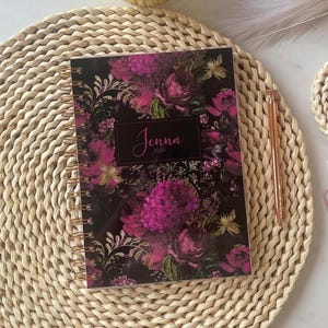 pink and purple floral cover, 2025 planner, diary