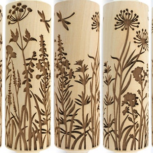 Rolling Pin Embossed, Wild Flowers and Herbs, Meadow Blooming Engraved Roling Pin, Clay Stamp, Pottery Roller, Ceramics Tool, Christmas Gift