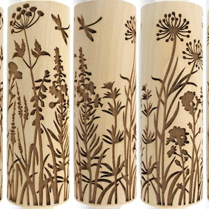 Rolling Pin Embossed, Wild Flowers and Herbs, Meadow Blooming Engraved Roling Pin, Clay Stamp, Pottery Roller, Ceramics Tool, Christmas Gift image 1