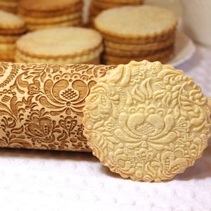 Flowers Embossed Rolling Pin, Laser Engraved Patterned, Rosemailing Floral Folk Pattern, Embossing Dough Roller, Christmas Gift, 3 image 2