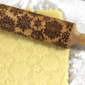 Snowflake 3 Embossed Rolling Pin Embossing Christmas Pattern Engraved Rolling Pins Christmas Cookies Gift For Her Cookie Stamp Clay Tools image 3