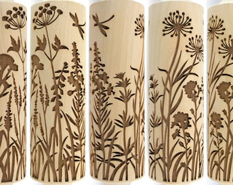 Rolling Pin Embossed, Wild Flowers and Herbs, Meadow Blooming Engraved Roling Pin, Clay Stamp, Pottery Roller, Ceramics Tool, Christmas Gift