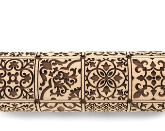 Rolling Pin Embossed for Ceramics, Azulejos Tiles Cookie Stamp, Clay Mold, Pottery Tool, Shortbread, Sugar Cookies, Christmas Gift