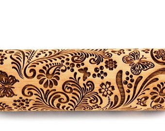 Summer Embossed Rolling Pin, Blossom Texture Butterfly Christmas Gift Gingerbread Cookies, Pottery Stamp Clay Roller
