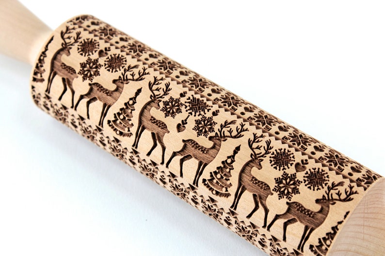Christmas Reindeer Rolling Pin Embossed Scandinavian Pattern Etsy
