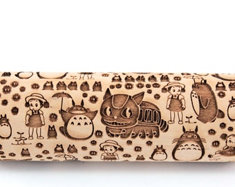 Anime Rolling Pin Embossed Textured Cookies Shortbread Christmas Gift Springerle Mold Clay Roller Pottery Stamp Ceramic Tool Kids Baking