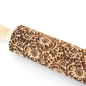 Camelia Rolling Pin Embossed Flowers Textured Cookies Shortbread Christmas Gift Clay Roller Pottery Stamp image 2