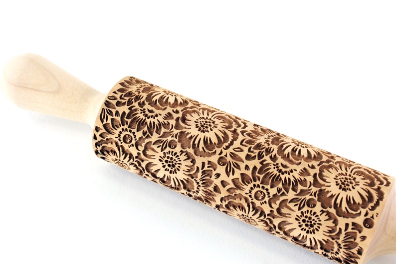 Camelia Rolling Pin Embossed Flowers Textured Cookies Shortbread Christmas Gift Clay Roller Pottery Stamp image 2