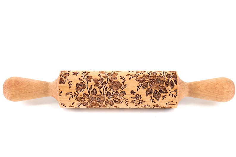 Roses Rolling Pin Embossed Cookies Clay Texture Roller Etsy
