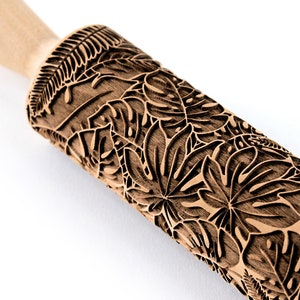 Rolling Pin Embossed, Rain Forest Leaves Jungle Monstera Leaf Engraved Roling Pin, Clay Stamp, Pottery Roller, Ceramics Tool, Christmas Gift