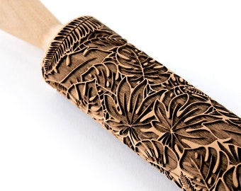 Rolling Pin Embossed, Rain Forest Leaves Jungle Monstera Leaf Engraved Roling Pin, Clay Stamp, Pottery Roller, Ceramics Tool, Christmas Gift