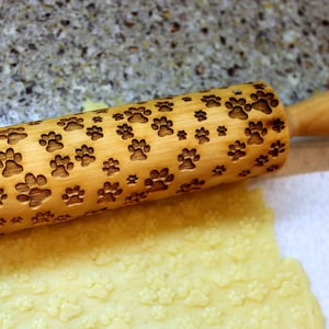 PAWS Embossed Rolling Pin, Laser Engraved Rolling Pin, Pattern, Embossed Dough Roller, Christmas Gift, CAT Paws, DOG Paws