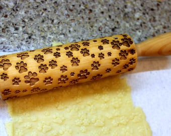 PAWS Embossed Rolling Pin, Laser Engraved Rolling Pin, Pattern, Embossed Dough Roller, Christmas Gift, CAT Paws, DOG Paws