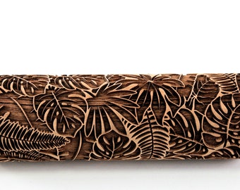 Monstera Embossed Rolling Pin, Jungle Leaves Tropical Christmas Gift Gingerbread Cookies, Clay Roller