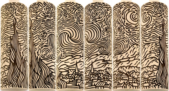 Rolling Pin Embossed Starry Night Van Gogh for Clay, Ceramics, Cookie Stamp, Clay Mold Pottery Tool, Shortbread, Clay Roller, Christmas Gift