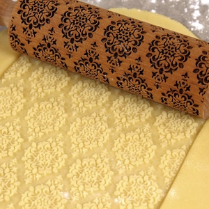 Damask Rolling Pin Embossed Patterned Laser Engraved Rolling Pins Embossing Baking Gifts Christmas Gift For Mother Stamp Roller Kaleidoscope