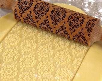 Damask Rolling Pin Embossed Patterned Laser Engraved Rolling Pins Embossing Baking Gifts Christmas Gift For Mother Stamp Roller Kaleidoscope