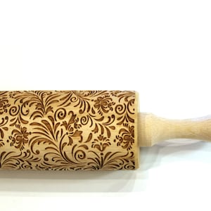 FLOWERS SWIRLS Embossing Rolling Pin, Christmas Gift, Laser Engraved Rolling Pin, FLORAL Pattern, Embossed Dough Roller, Rotating Big