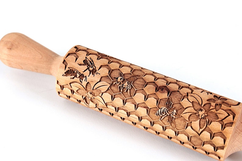 Rolling Pin Embossed Bee Honeycomb Cookie Stamp Christmas Gift Springerle Mold Patterned Clay Roller image 3