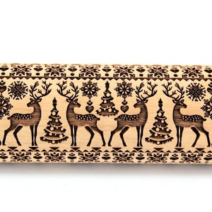 Christmas Reindeer Rolling Pin Embossed, Scandinavian Pattern, Sweater, Shortbread Sugar Cookies, Clay Stamp