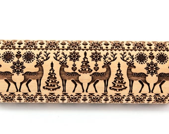 Christmas Reindeer Rolling Pin Embossed, Scandinavian Pattern, Sweater, Shortbread Sugar Cookies, Clay Stamp