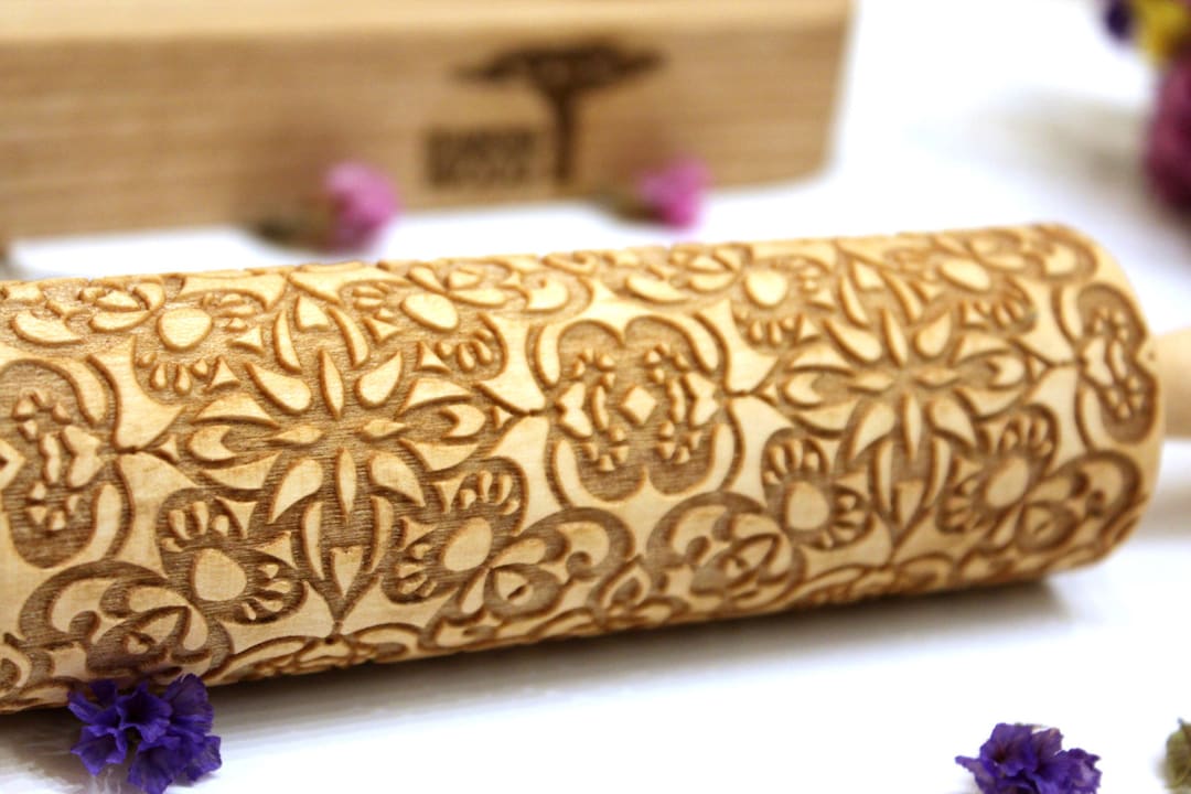 Embossing Rolling Pin FLOWERS LACE, Laser Engraved Rolling Pin, Dough ...