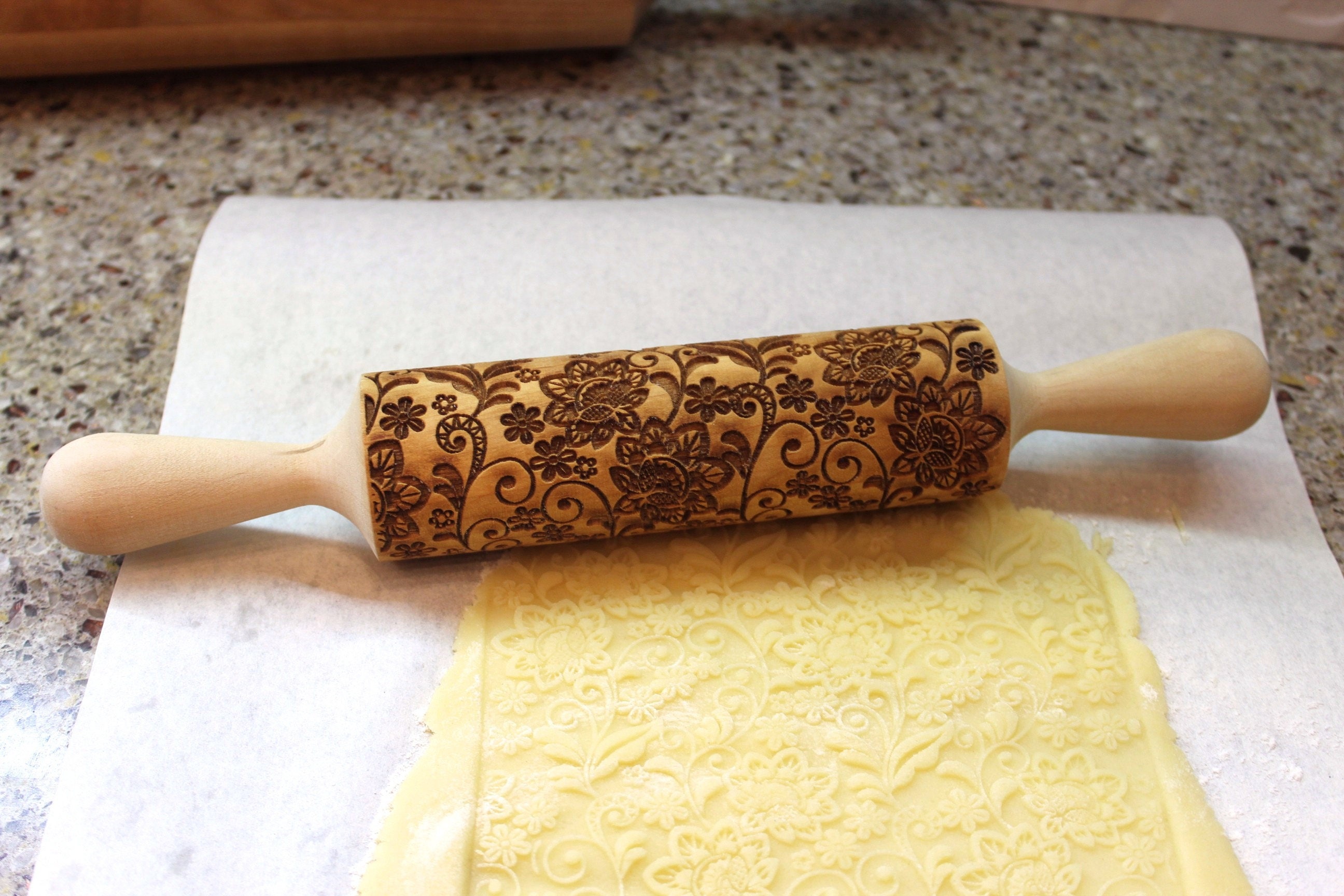 Spring Flower Embossed Rolling Pin Embossing Dough Roller Etsy