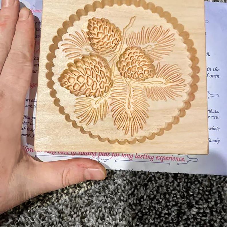 Molde para galletas, molde para springerle con piñas, estampador de galletas de madera, cortador de galletas navideñas, pan de jengibre, speculaas, molde de arcilla, regalo imagen 9