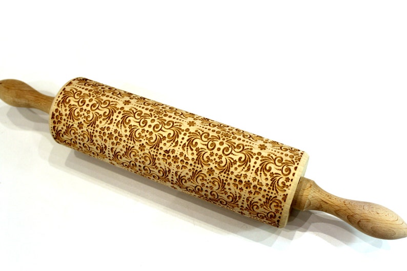 Gift for Mother Embossed Rolling Pin Gift for Her Engraved Rolling Pin Flowers Swirls Christmas Gift Big Gift for Grandmother