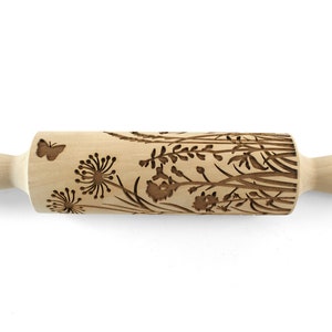 Rolling Pin Embossed, Wild Flowers and Herbs, Meadow Blooming Engraved Roling Pin, Clay Stamp, Pottery Roller, Ceramics Tool, Christmas Gift image 4