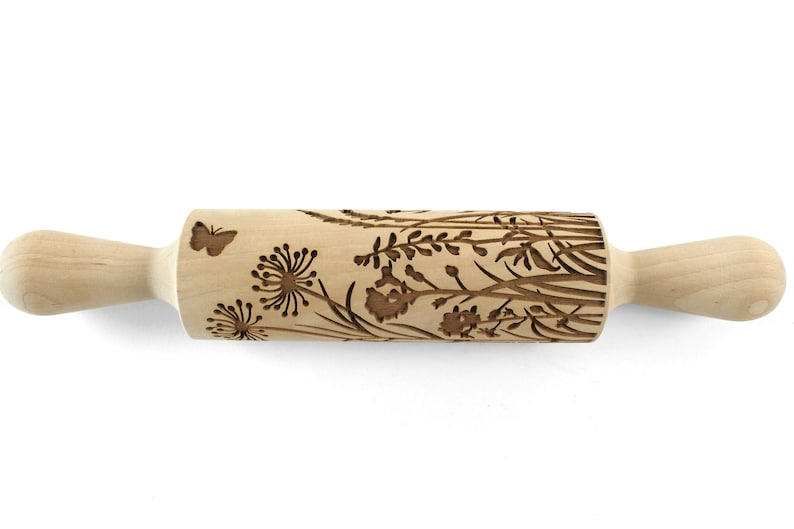 Rolling Pin Embossed, Wild Flowers and Herbs, Meadow Blooming Engraved Roling Pin, Clay Stamp, Pottery Roller, Ceramics Tool, Christmas Gift image 4