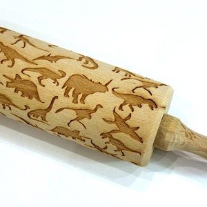 DINOSAURS Embossing ROLLING PIN, Christmas Gift, Engraved Rolling Pin, Dough Roller, Pattern Roller, Cookie Stamp, Laser Engraved, Rotating