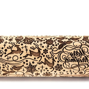 Engraved Rolling Pin Embossed Merry Christmas Snowflake Pattern Santa Claus Reindeer Cookies, Clay Stamp