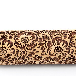 Camelia Rolling Pin Embossed Flowers Textured Cookies Shortbread Christmas Gift Clay Roller Pottery Stamp image 3