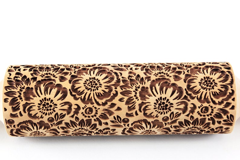 Camelia Rolling Pin Embossed Flowers Textured Cookies Shortbread Christmas Gift Clay Roller Pottery Stamp image 3