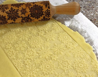 Snowflake 3 Embossed Rolling Pin Embossing Christmas Pattern Engraved Rolling Pins Christmas Cookies Gift For Her Cookie Stamp Clay Tools