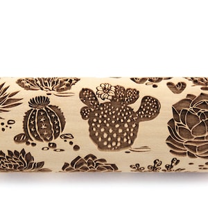 Rolling Pin Cactus Embossing Clay Stamp Sugar Cookies Christmas Gift, Shortbread, Ceramic Roller Pottery Tools