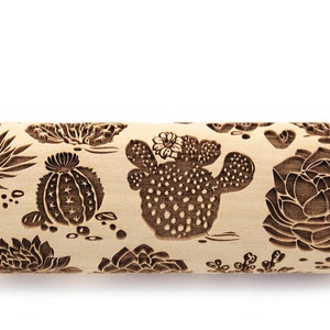 Rolling Pin Cactus Embossing Clay Stamp Sugar Cookies Christmas Gift, Shortbread, Ceramic Roller Pottery Tools