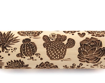 Rolling Pin Cactus Embossing Clay Stamp Sugar Cookies Christmas Gift, Shortbread, Ceramic Roller Pottery Tools