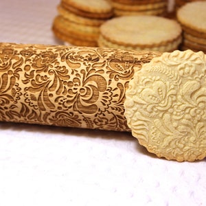 Flowers Embossed Rolling Pin, Laser Engraved Patterned, Rosemailing Floral Folk Pattern, Embossing Dough Roller, Christmas Gift, 3 image 7