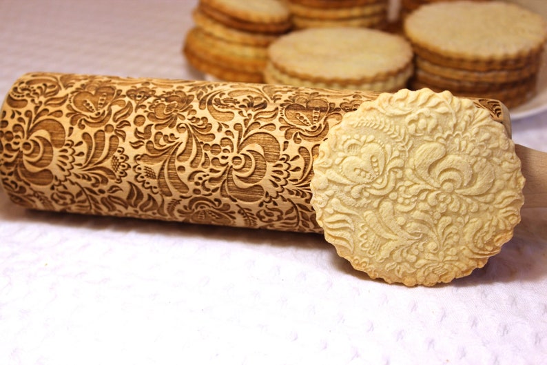 Flowers Embossed Rolling Pin, Laser Engraved Patterned, Rosemailing Floral Folk Pattern, Embossing Dough Roller, Christmas Gift, 3 image 7