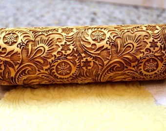 Frosty Flowers EMBOSSING ROLLING PIN, Laser Engraved Patterned Rolling Pin, Embossed Dough Roller, Christmas Gift, Cookie Cutter
