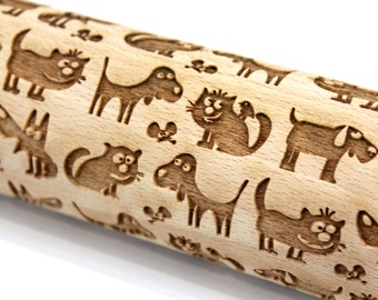 Funny CAT & DOG Embossing Engraved  Rolling Pin, Pattern Roller, Embossed Dough Roller, Dough Roller, Laser Engraved, Big Size