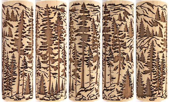 Rolling Pin Pine Forest Wood Clay Texture Stamp Cedar Mountains Embossed Cookies Christmas Gift Ceramic Roller Pottery Tools