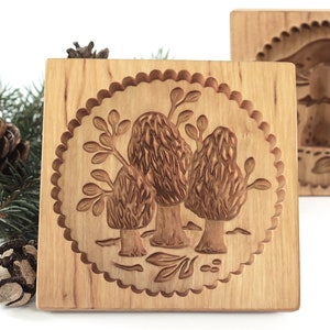 Molde de madera para galletas, setas morillas en relieve, molde Springerle, cortador de galletas navideño, estampador de galletas, pan de jengibre, speculaas, molde de arcilla, regalo
