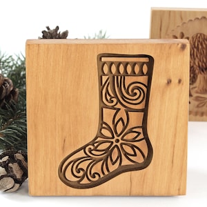Wooden Cookie Mold Christmas Sock, Springerle Mold, Xmas Cookie Cutter, Cookie Stamp, Gingerbread, Speculaas, Clay Mold, Gift