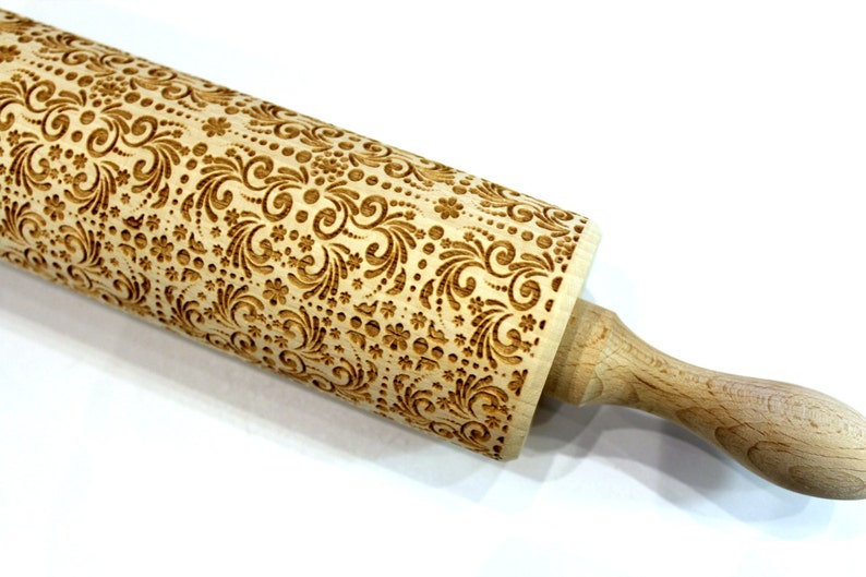 Gift for Mother Embossed Rolling Pin Gift for Her Engraved Rolling Pin Flowers Swirls Christmas Gift Big Gift for Grandmother