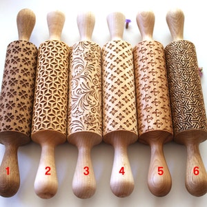 SALE!!! Laser Engraved Rolling Pin, Embossing rolling pin,Embossed Dough Roller,Christmas Gift, 6 glamorous patterns