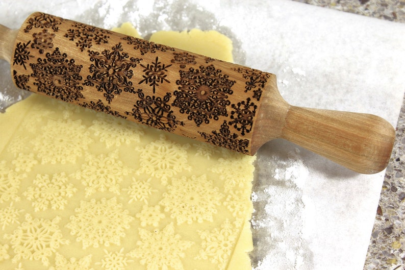 Snowflake 3 Embossed Rolling Pin Embossing Christmas Pattern Engraved Rolling Pins Christmas Cookies Gift For Her Cookie Stamp Clay Tools image 3